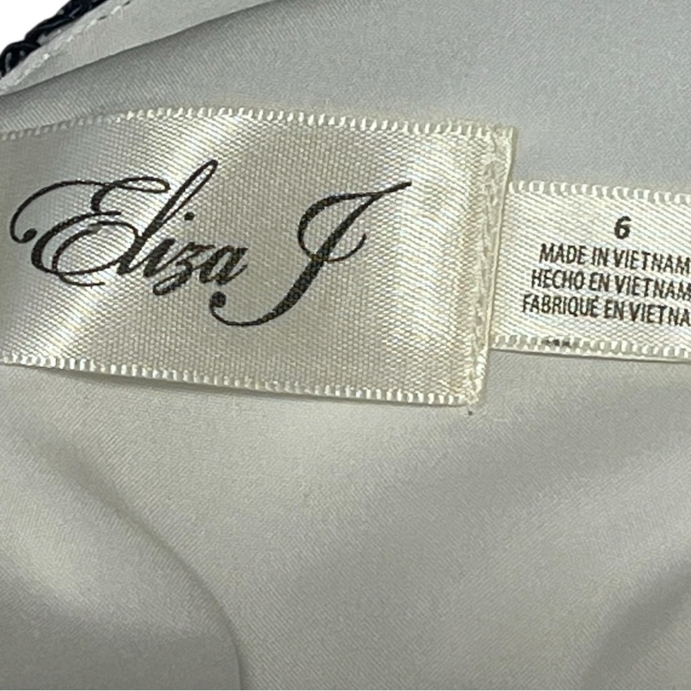 Eliza J Navy Blue / White Embroidered Lace Formal Sleeveless Lined Dress Size 6 - Picture 5 of 14